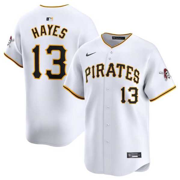 Mens Pittsburgh Pirates #13 KeBryan Hayes White Home Limited Baseball Stitched Jersey Dzhi